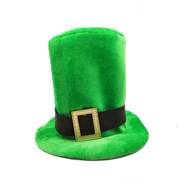 St Patricks Day Leprechaunhatt med Metallspänne Grön Topphatt