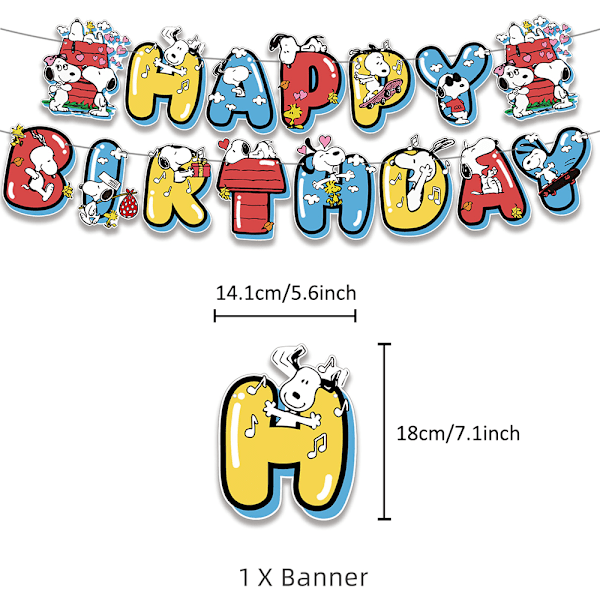 Snopy Pojkar Flickor Barn Födelsedagsfest Tillbehör Ballonger Banner Tårta Topper Fest Dekoration Set