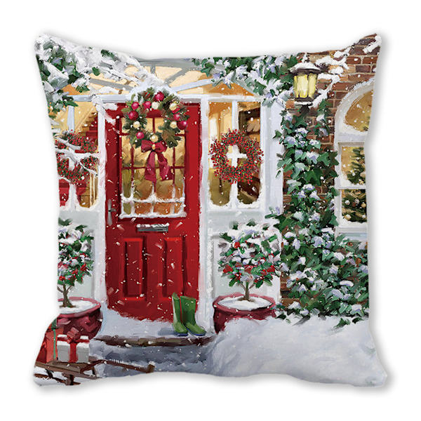 Jul kuddfodral 45x45cm Örngott Vinter Jul Dekorationer För Hem Trä Hjort Soffa Kuddfodral B