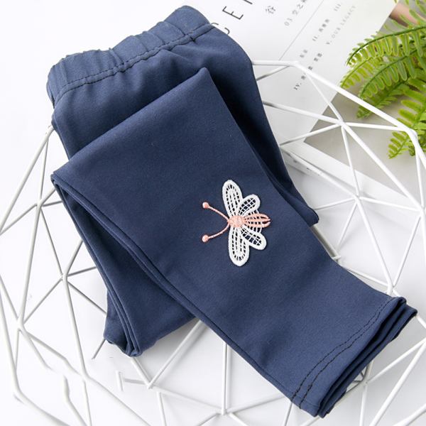 Lasten tyttöjen vapaa-ajan perhoskuvioiset housut leggingsit navy 90cm