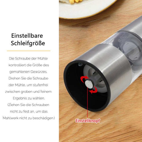 Elektrisk pepparkvarn saltkvarn, med justerbar keramisk kvarn 2-pack rostfritt stål kryddkvarn batteridriven med LED