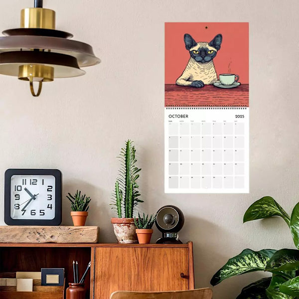 2025 Kattkalender Katter Chillar med Kaffe 8,5\" Handgjord 12 Månader Kaffe Katter Väggkalender 2025 Planerare Rolig Katt Familj Planerare Kalender