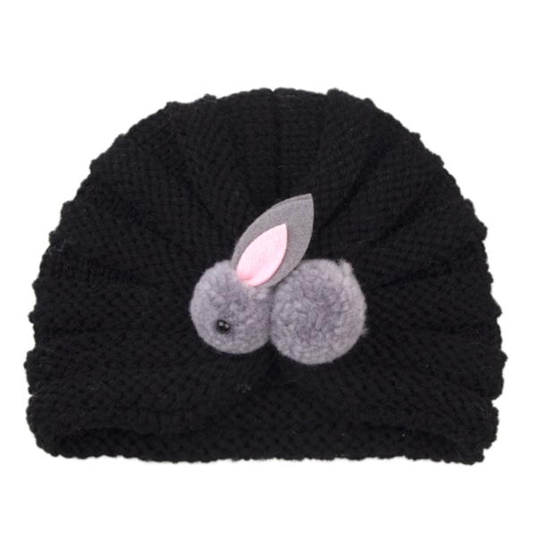 Stickad Bebishatt, Pullover, Spädbarnshatt, Kaninhatt black