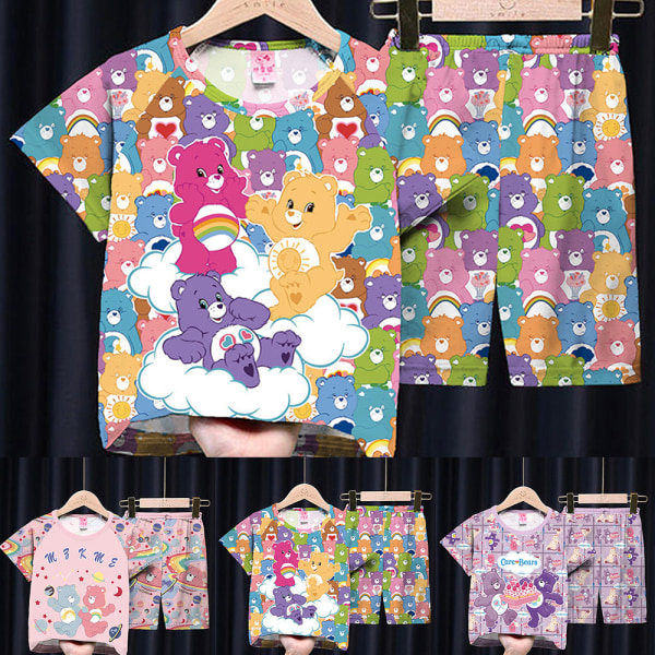 Barn Flickor Love Bear Pyjamas Kortärmad T-shirt Shorts Set Ålder 4-12 år på sommaren #2 7-9Years