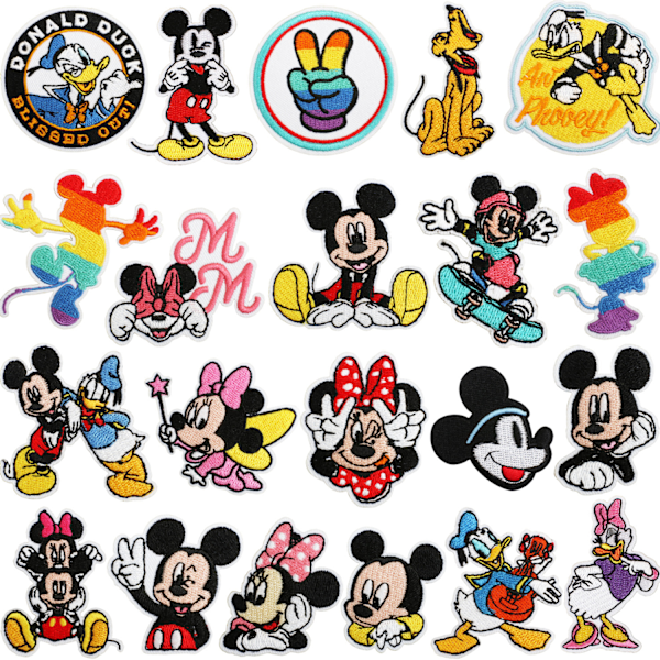 21 stk. Mickey Mouse tegneserie broderede børne patches, sy/stryg på reparationsapplikation broderi patches 21PCS