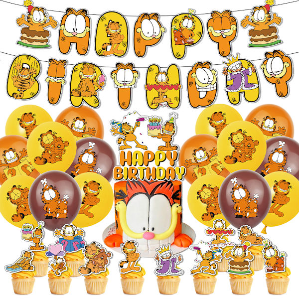 Garfield pojkar flickor barn födelsedagsfest tillbehör ballonger banderoll tårta topper fest dekoration set