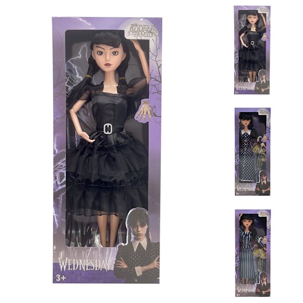 Wednesday Addams Family -sarjakuva-hahmolelu syntymäpäivälahjaksi, 28 cm Long sleeved polka dots