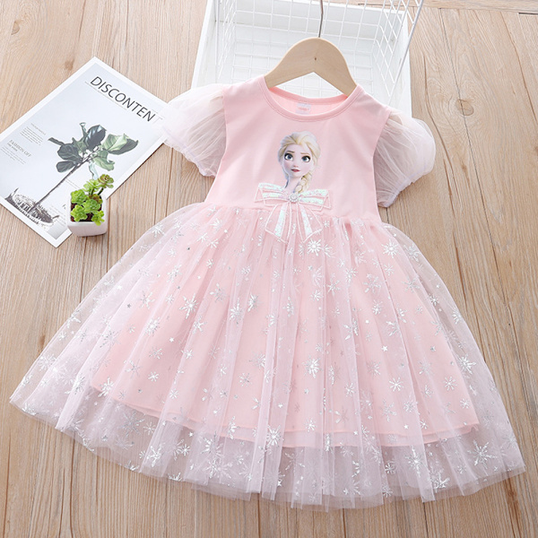 Børn Pige Isdronning Frost Elsa Pige Tutu Tyl Kjole Prinsesse Festkjole Sommerkjole Pink 120cm