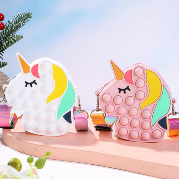 Pop it Fidget Toys Rainbow Unicorn Push Bubble Axelväska Present Color 1