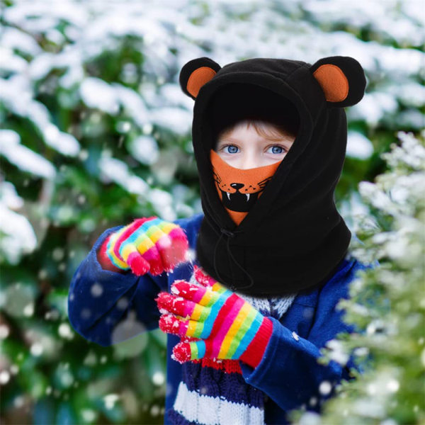 Barn Balaclava Ski Mask Vindtät Tjock fleece Vinter Varm mössa med cover Tiger