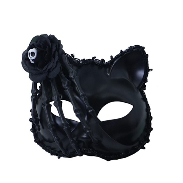 Dödskalle blomma katt halv ansiktsmask djur cosplay kostym maskeradkläder vuxna halloween karneval fest rekvisita Black