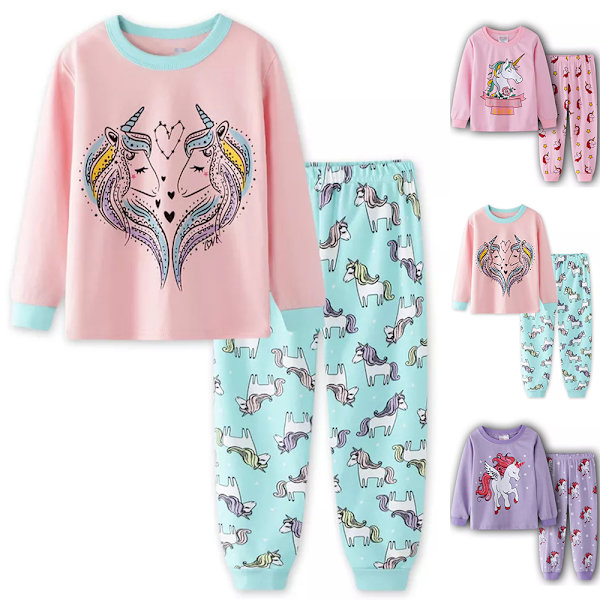 2-pack Barnflickor Pyjamas Enhörning Långärmad Tröja Nattkläder A 100cm