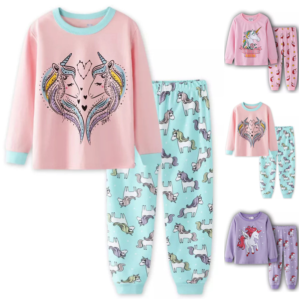 2st Barn Flickor Pyjamas Unicorn Långärmad Pullover Nattkläder A 100cm