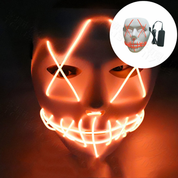 Halloween-naamio, neon-ompeleet, LED-naamio, valojohto, Purge-cosplay-juhlat, naamiaisasu Orange
