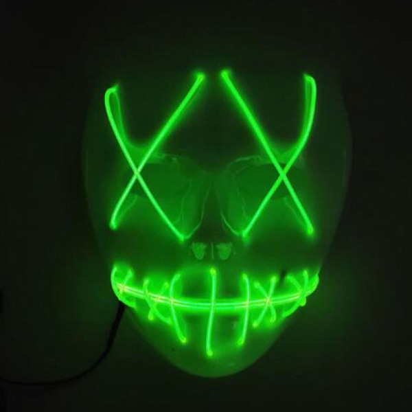Halloween-naamio, neon-ompeleet, LED-naamio, valojohto, Purge-cosplay-juhlat, naamiaisasu Fluorescent green
