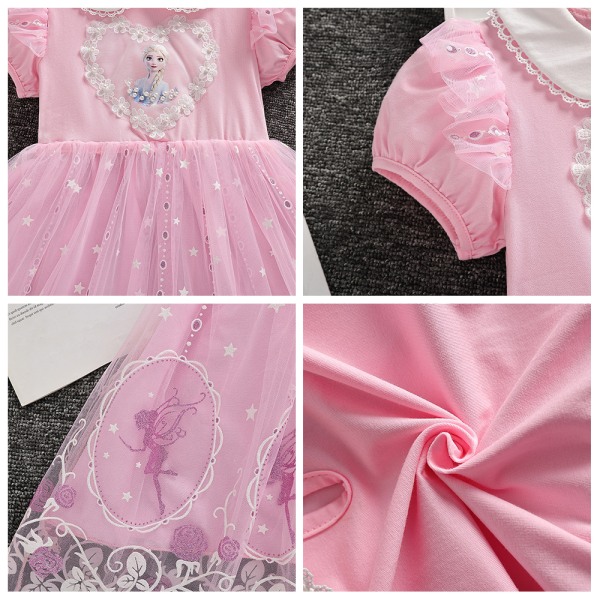 Barn Flickor Frozen Elsa Princess Klänningar Tutu Dress Up Fancy Cosplay kostym Födelsedagspresent Pink 140cm