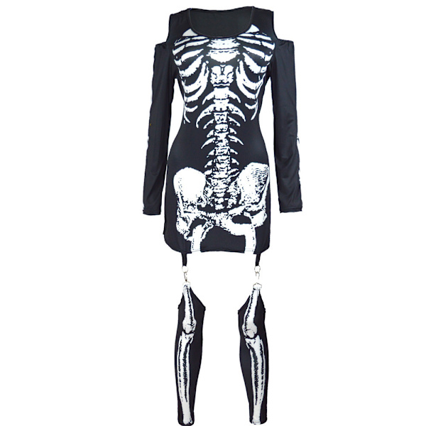 Halloween Kostume Dame Skelet Jumpsuit Bodysuit til fest M