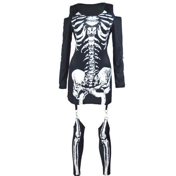 Halloween-kostym för kvinnor, skelettjumpsuit för fest M