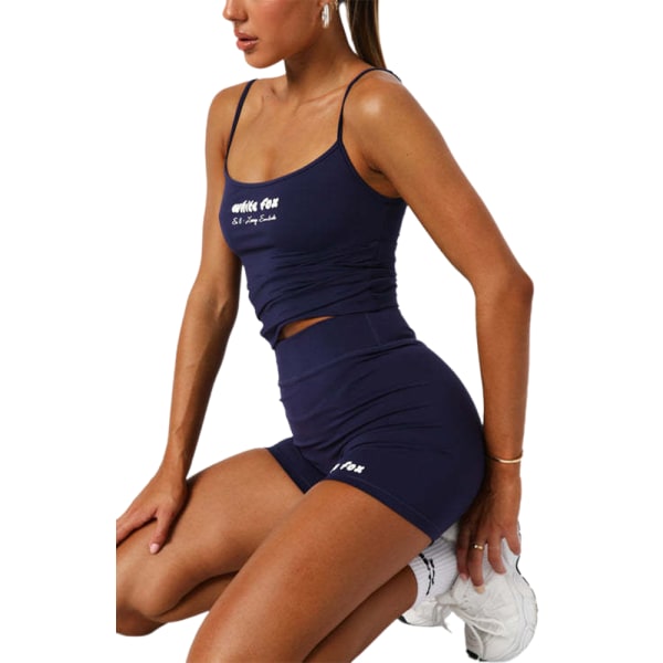 Kvinnors sömlösa yogasett, träning, sport-bh, tank top, hög midja, shorts, leggings, träningsdräkt Navy Blue M