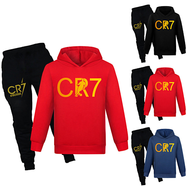 Ronaldo Träningsset för Barn Fotboll Huvtröjor Sweatshirt med Huva och Byxor Navy Blue 150cm