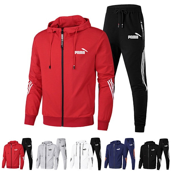 Män Jogging Tracksuit Outfits Höst Vinter Full Zip Hoodie Jacka Sweatpants Set Sport Sweatsuit Jogger Suit B M