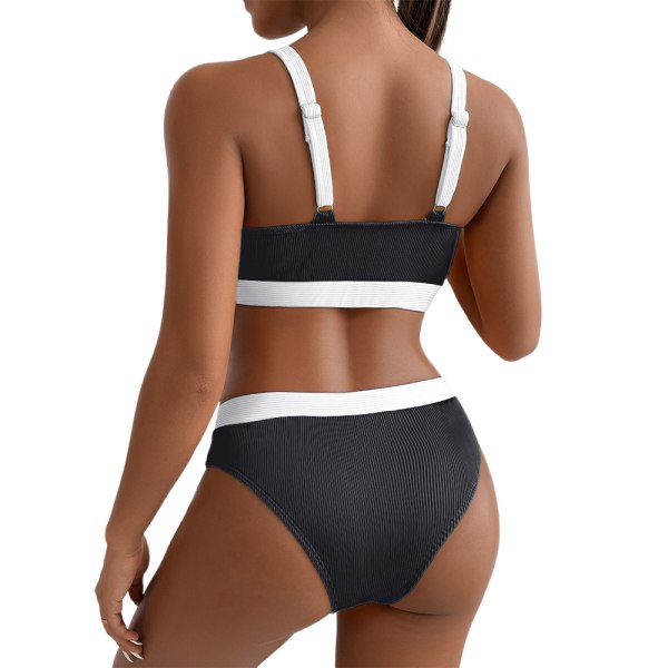 Färgblockerad Padderad Bikini Set för Kvinnor - Baddräkt för Sommar & Strand Black XL