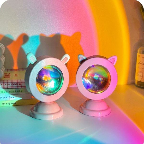Söt katt/kanin USB Rainbow Sunset Led nattljusprojektion Rainbow Orchid Rabbit Ears