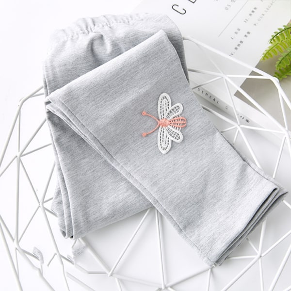 Lasten tyttöjen vapaa-ajan perhoskuvioiset housut leggingsit light grey 100cm