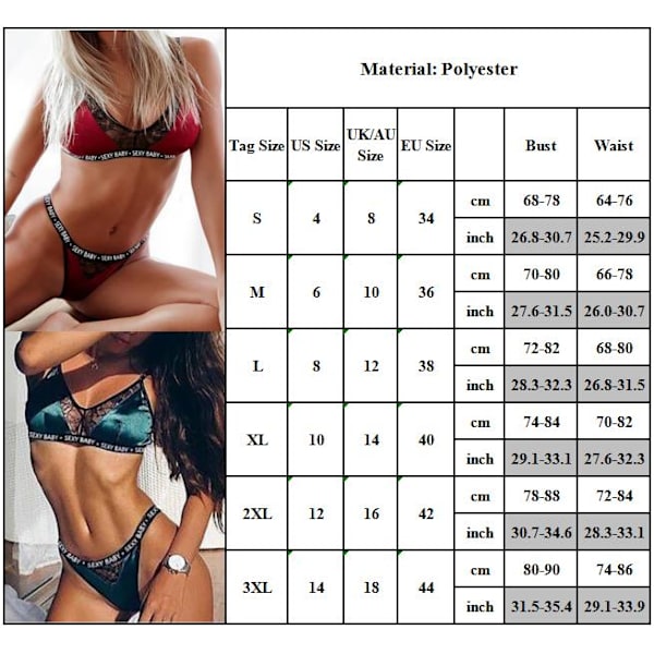 Sexy undertøysett for kvinner, topp, BH, nattkjole, nattøy red XL
