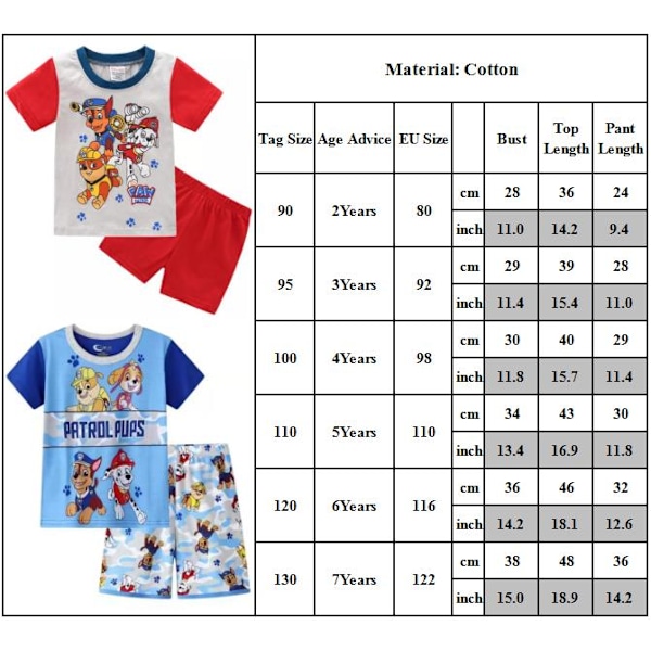 PAW Patrol Pyjamas för Små Pojkar Grafisk Kortärmad Topp & Shorts Sovkläder Set Hemmakläder Pyjamas #4 100cm