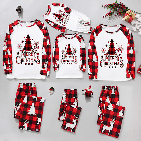 Julpyjamas Matchande Set Röd Rutiga Rensa Byxor + Toppar Dad 3XL