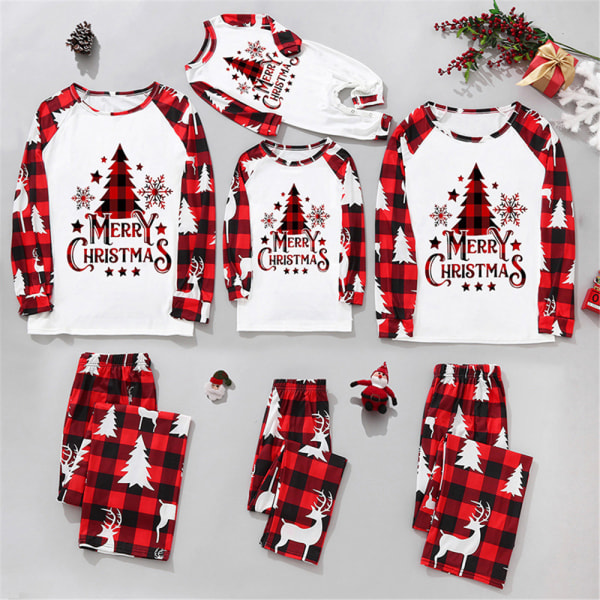 Julpyjamas matchande set Röda plädade renbyxor + toppar Baby 3M