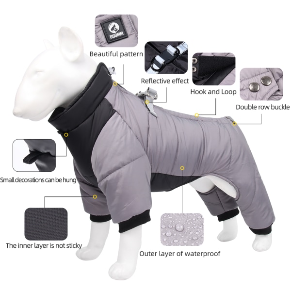 Vinterhundväst Kläder Valp Varm Vadderad Jacka Ytterkläder grey XL