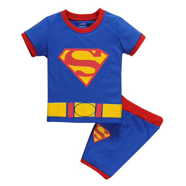 Barnens Pojkpyjamas Set Cartoon T-shirt Shorts Nattkläder Outfit Blue superman 130cm