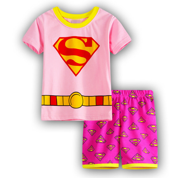 Barn Pojkar Pyjamas Set Tecknad T-shirt Shorts Nattkläder Outfit pink superman 100cm