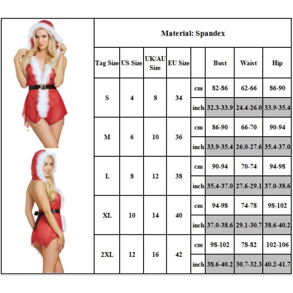 Sexig Babydoll Lingerie Santadräkt Röd Underkläder Nattkläder Jul för Kvinnor L