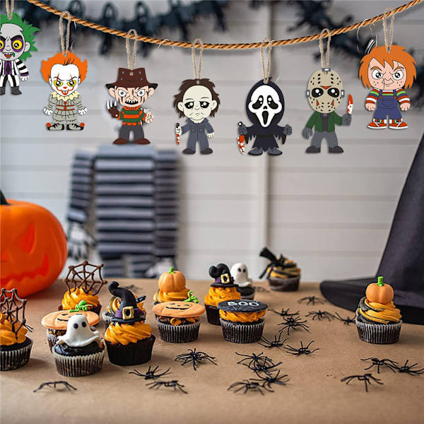 8 stk. træmærker til gør-det-selv Halloween-festdekoration 8PCS