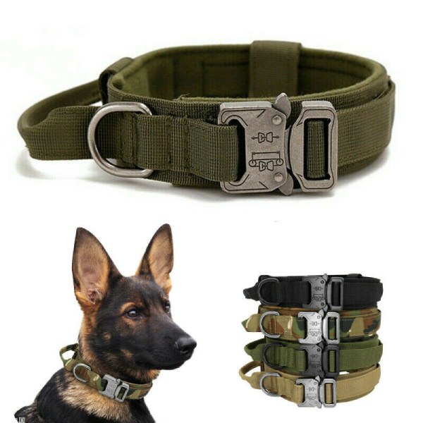Hundhalsband Militärt mjukt handtag koppel Set Dog Outdoor Training green L