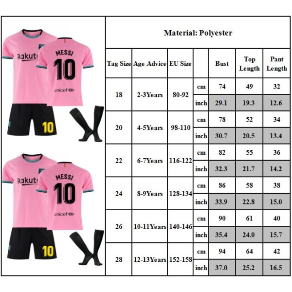 Barcelona Hemma Rosa Fotbollströja Barn Pojkar Jersey Set Shorts Med Strumpor 2020-2021 Nr 10 Messi #28