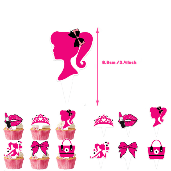 Barbie-temabursdagsfestutstyr Ballongsett Banner Topper Kakepynt
