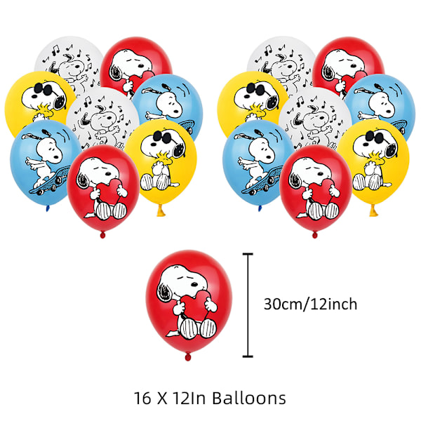 Snopy Pojkar Flickor Barn Födelsedagsfest Tillbehör Ballonger Banner Tårta Topper Fest Dekoration Set
