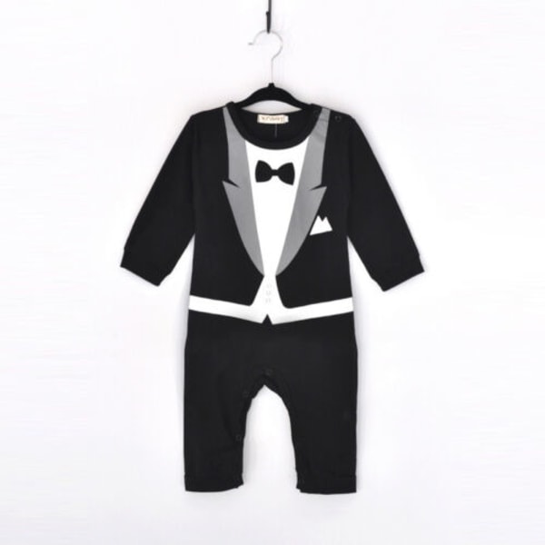 Baby Toddler Pojke Barn Gentleman Romper Födelsedag Bodysuit Kostymer Black