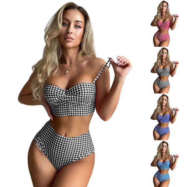Dam Push Up Bikini Padded Spetsat Baddräkt Set Hög Midja Baddräkt Badkläder Sky blue M