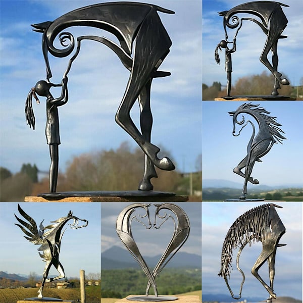 Ny Hästskulptur Staty Modern Metallkonst Heminredning Foraging horse