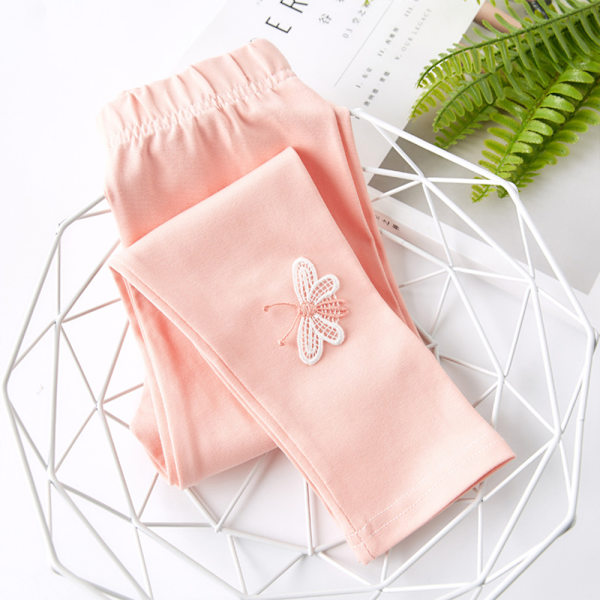 Lasten tyttöjen vapaa-ajan perhoskuvioiset housut leggingsit pink 100cm
