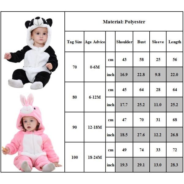 Baby Animal Hooded Romper Jumpsuit Bodysuit Kläder Vinterkläder A 70cm