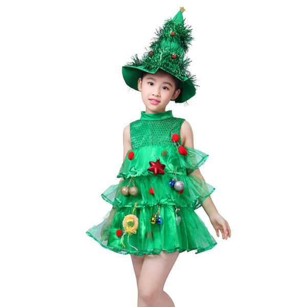 Julklappsklänning för flickor, julgran Cosplay Kostym, Festklänning, Julkläder, 2-10 år 110cm