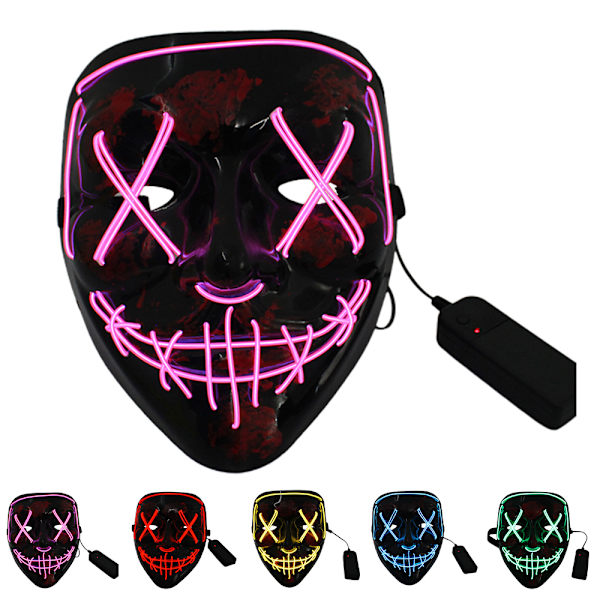 Neon Stitches LED-naamio, valojohto, Halloween-naamio, Puhdistusnaamio, Cosplay-juhlat Red