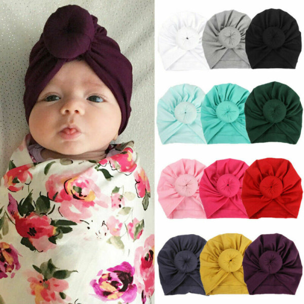 Nyfödd Baby Kids Turban Rosett Huvudband Flickor Mössa Mjuk blue