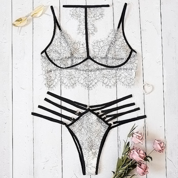 Sexig Lingerie för Kvinnor Spets Babydoll Nattklänning Nattkläder T-String Underkläder BH-set XL